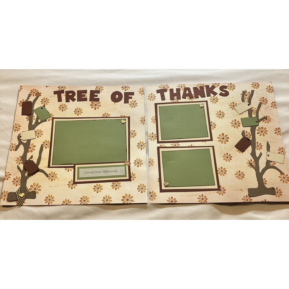 Handmade (2) 12"x12" Premade Scrapbook Pages Layout Fall Autumn Thanksgiving